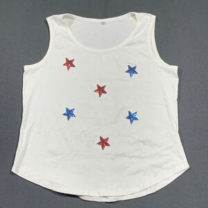 New White Tank Top Womens XL Sequins Stars Patriotic Sleeveless Casual Everyday